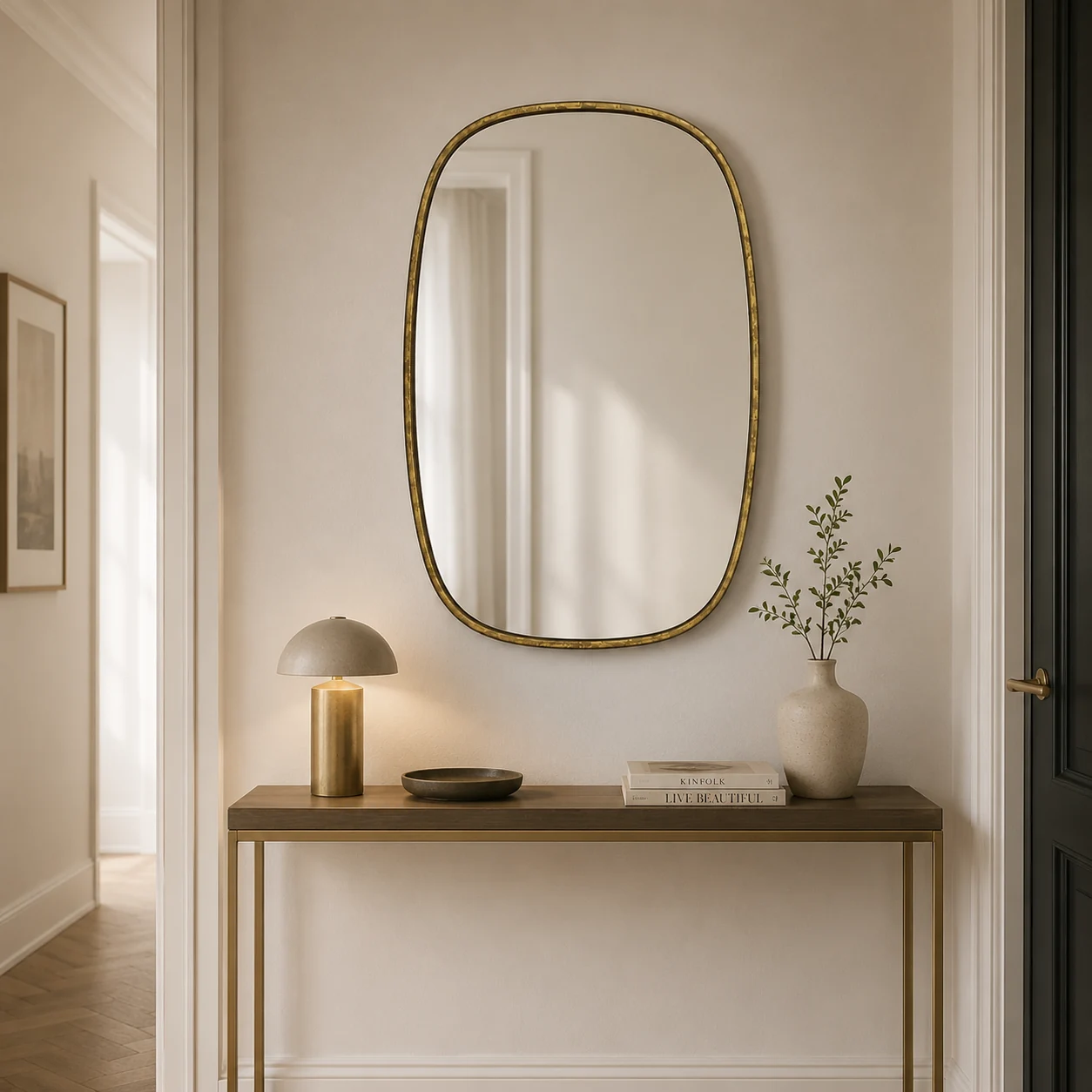 Miroir organique rectangle doré