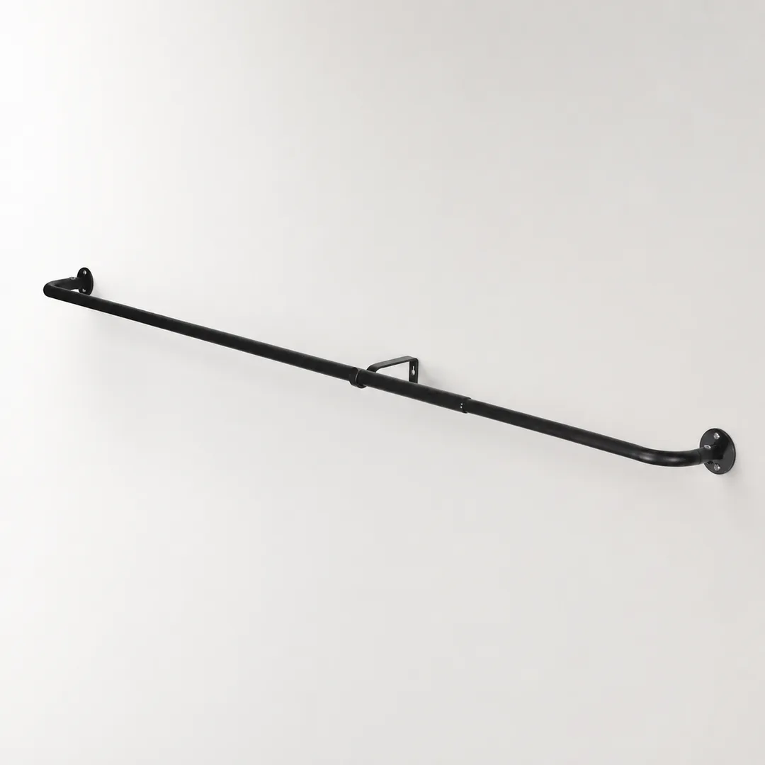 Kit tringle à rideau extensible Araxos – Noir mat – 120 à 210 cm – Ø 16/19 mm