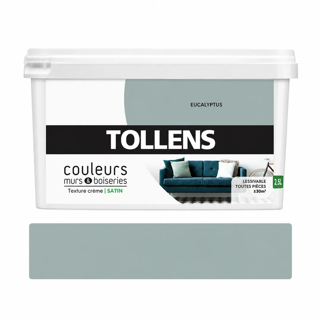 Peinture murs et boiseries Tollens eucalyptus satin 2,5L - 30 m²