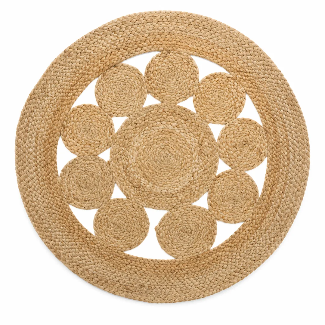 Tapis rond en jute ajouré JJA Esra Ø 80 cm – Motif géométrique – Fibre naturelle
