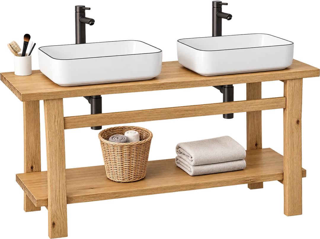 Meuble vasque en chêne massif vieilli l.140 x H.78 x P.50 cm, Homesight Taby