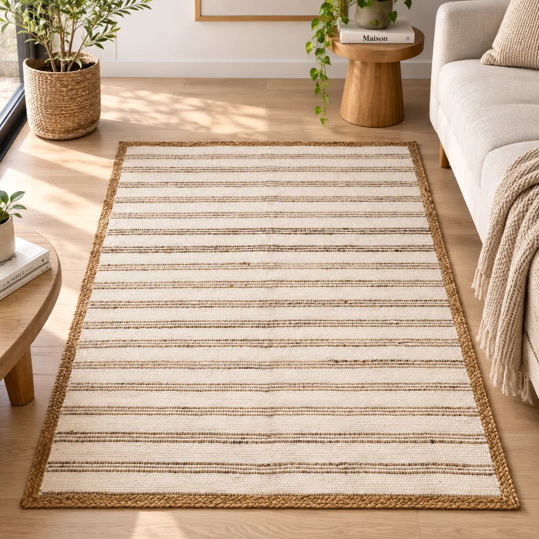 Tapis jute Chindi Deko & Co – Blanc – 180 × 120 cm