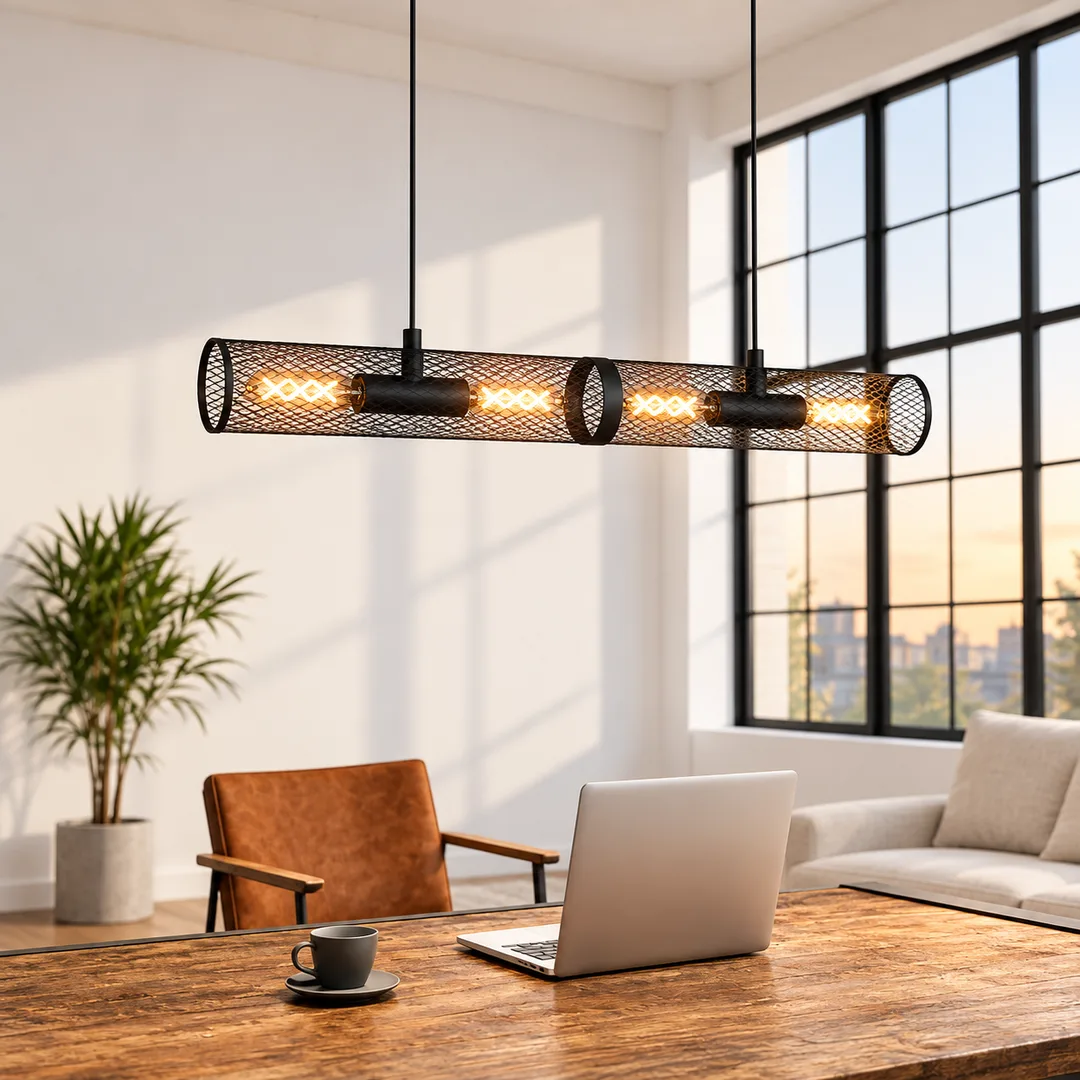 Suspension REDCLIFFE E27 4X40W en acier noir 1080x125x1100mm