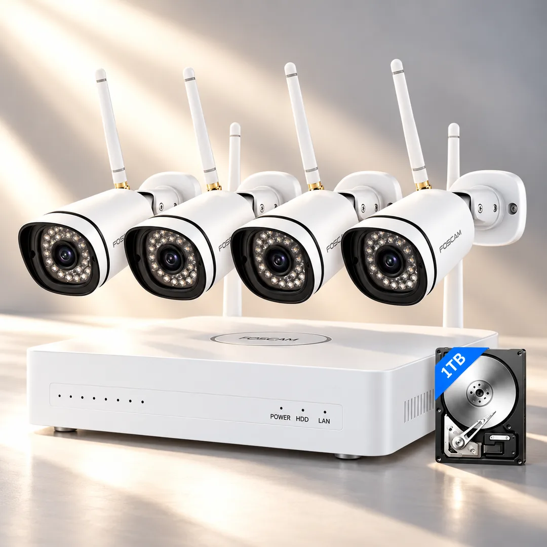 Kit vidéosurveillance WiFi Foscam FN8108W-B4-1T – 4 caméras 3MP + disque dur 1 To