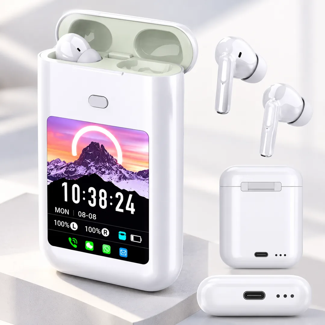 Écouteurs Bluetooth avec boîtier multifonction à écran couleur