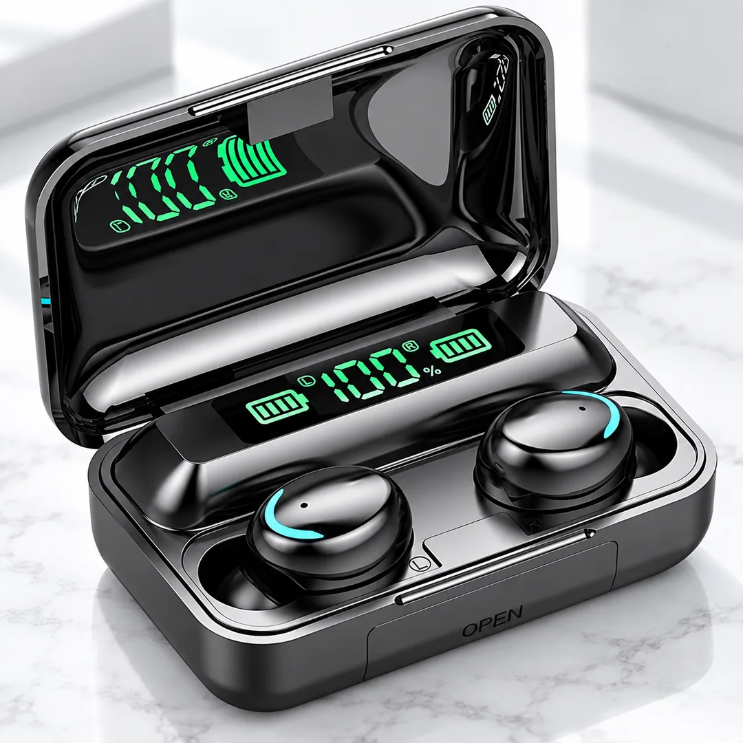 Écouteurs sans fil BMHOLU Bluetooth 5.3 avec boîtier de charge LED