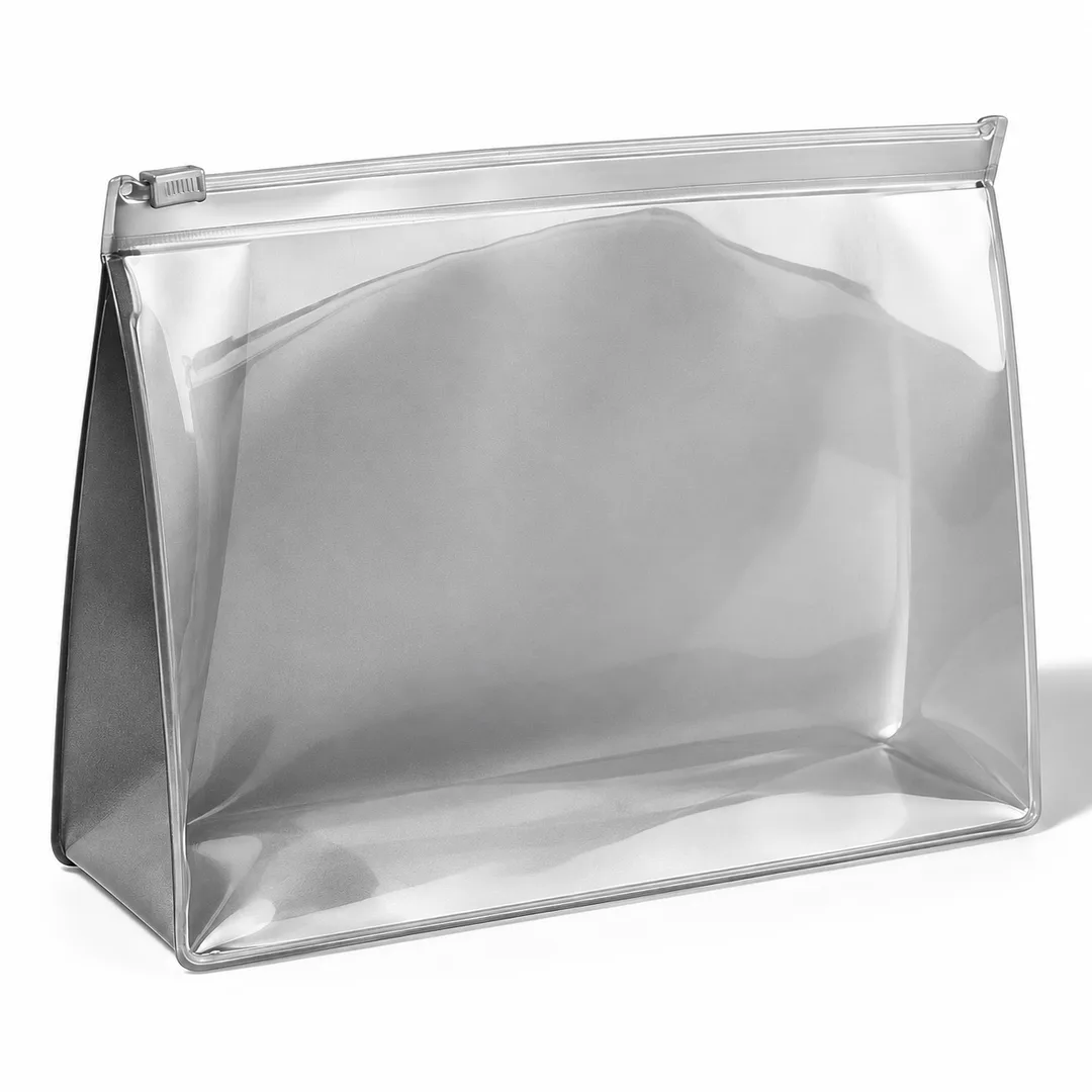 Trousse de voyage et cosmétique transparente zippée – Finition argentée