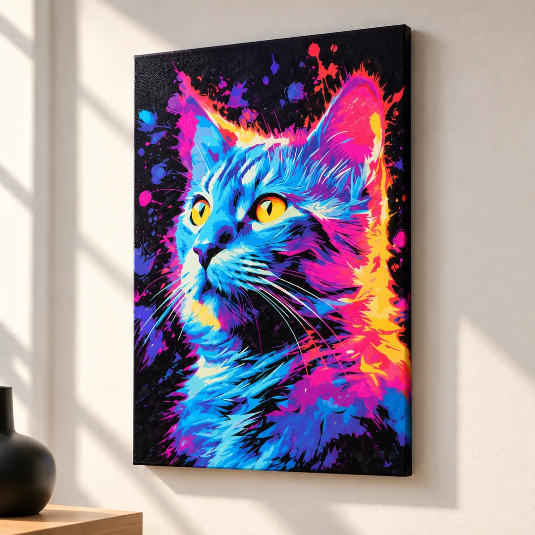 Tableau à peindre par numéros – Chat multicolore – 50 × 40 cm