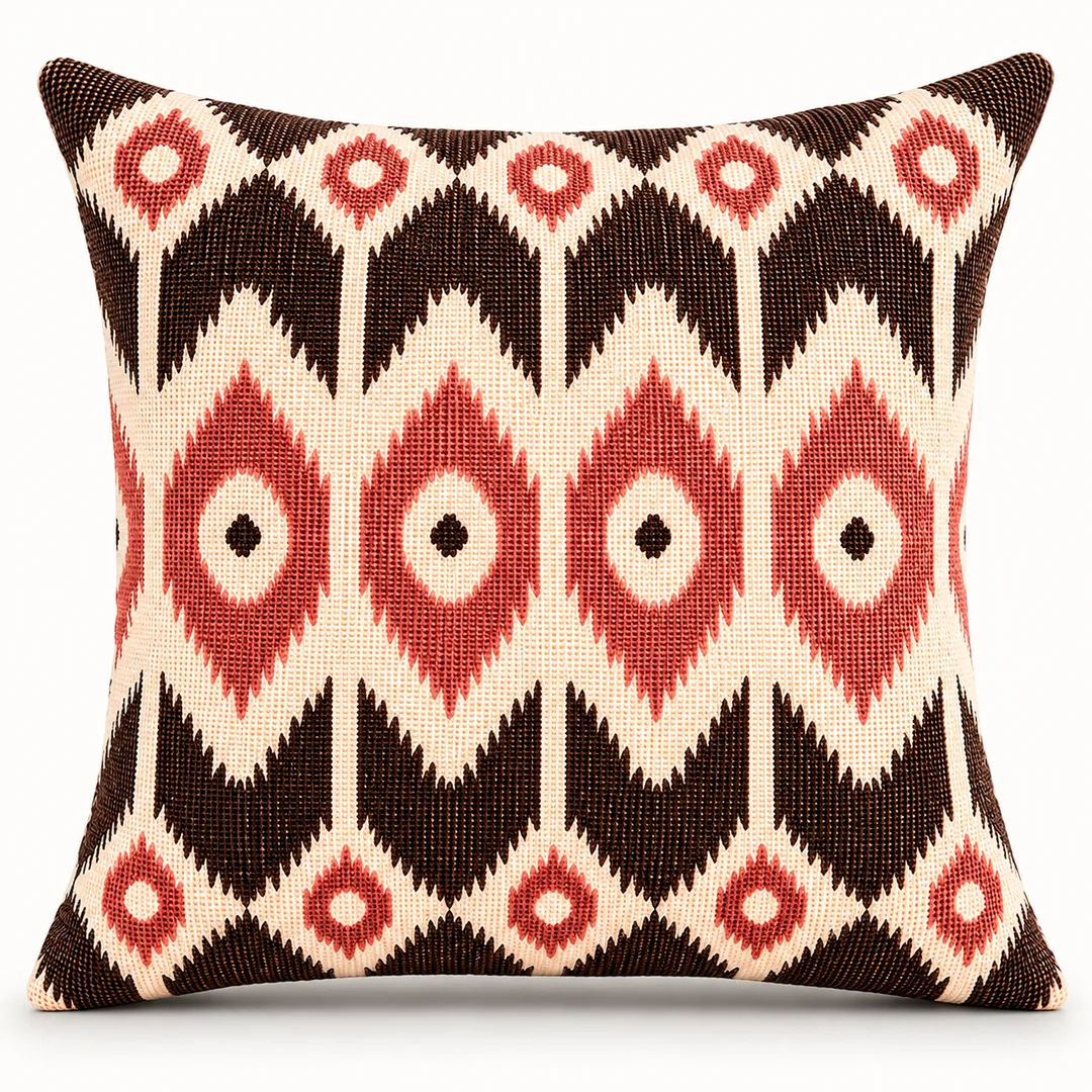 Housse de coussin décorative en coton 45 × 45 cm – Style bohème – Fermeture éclair