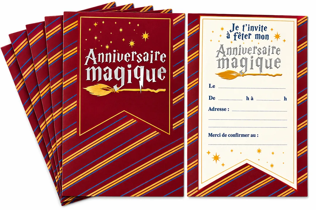 Lot de 6 invitations « Anniversaire magique » – Thème Harry Potter